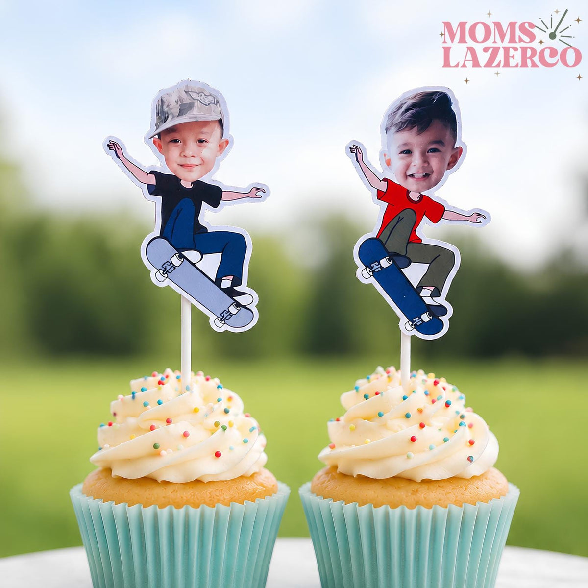 Skateboard Themed Face Cupcake Toppers for Birthdays, Bachelor Parties, Showers and More