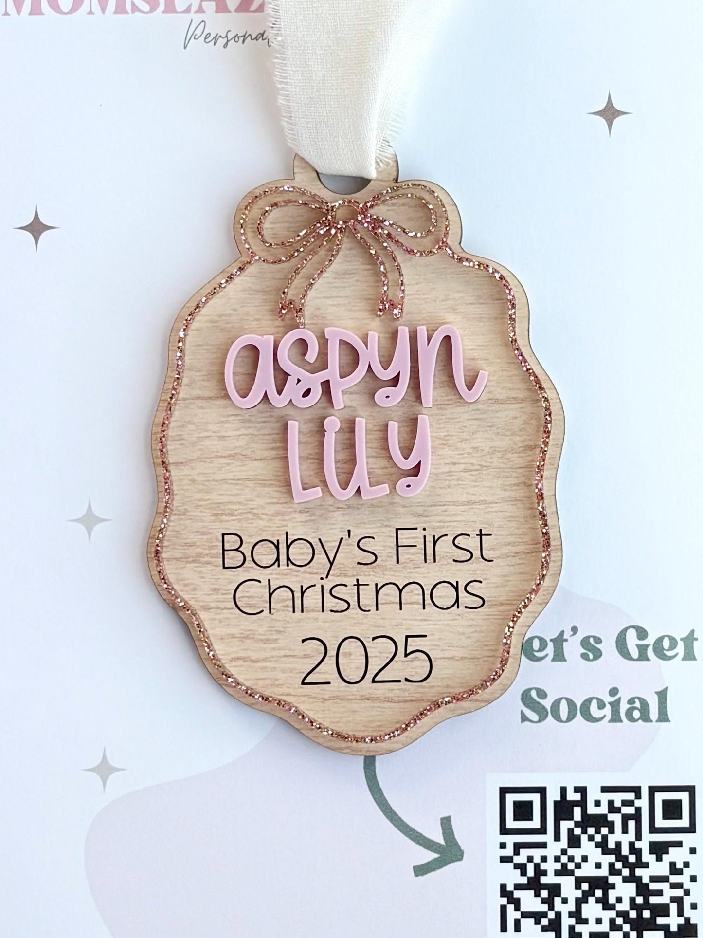 Personalized Baby's First Christmas Ornament: Maple Wood and acrylic Keepsake