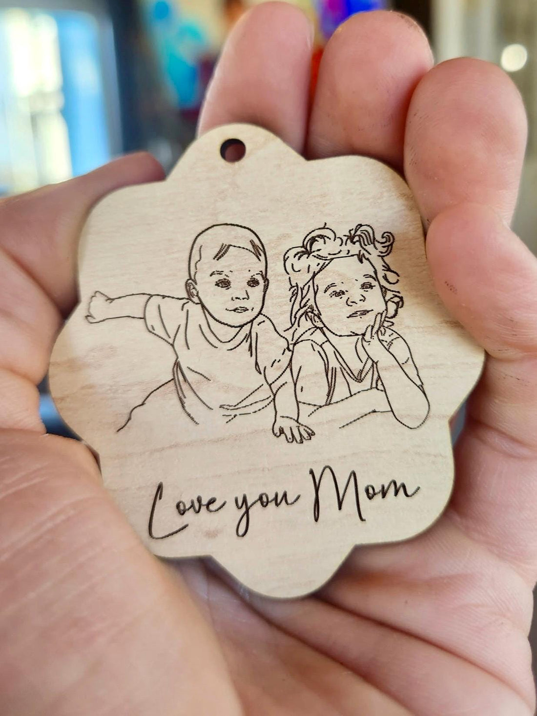 Personalized Hand Drawn Line Art Keychain – Laser Engraved Maple Wood