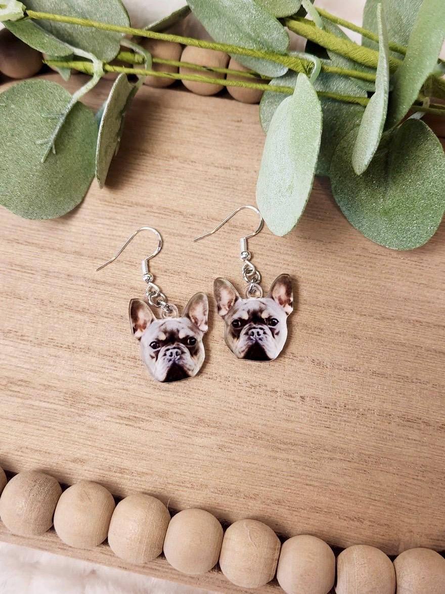 Pet Dangle Earrings Made with your Pet Photo-Pet Parent Gift, Options for Sensitive Ears