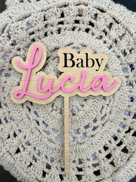 Personalized Baby Shower Cake Topper- Maple Wood & Acrylic