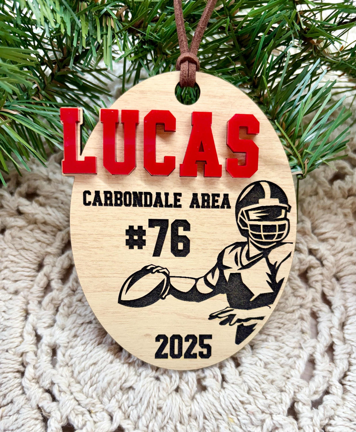 Football Christmas Ornament: Maple Wood Keepsake