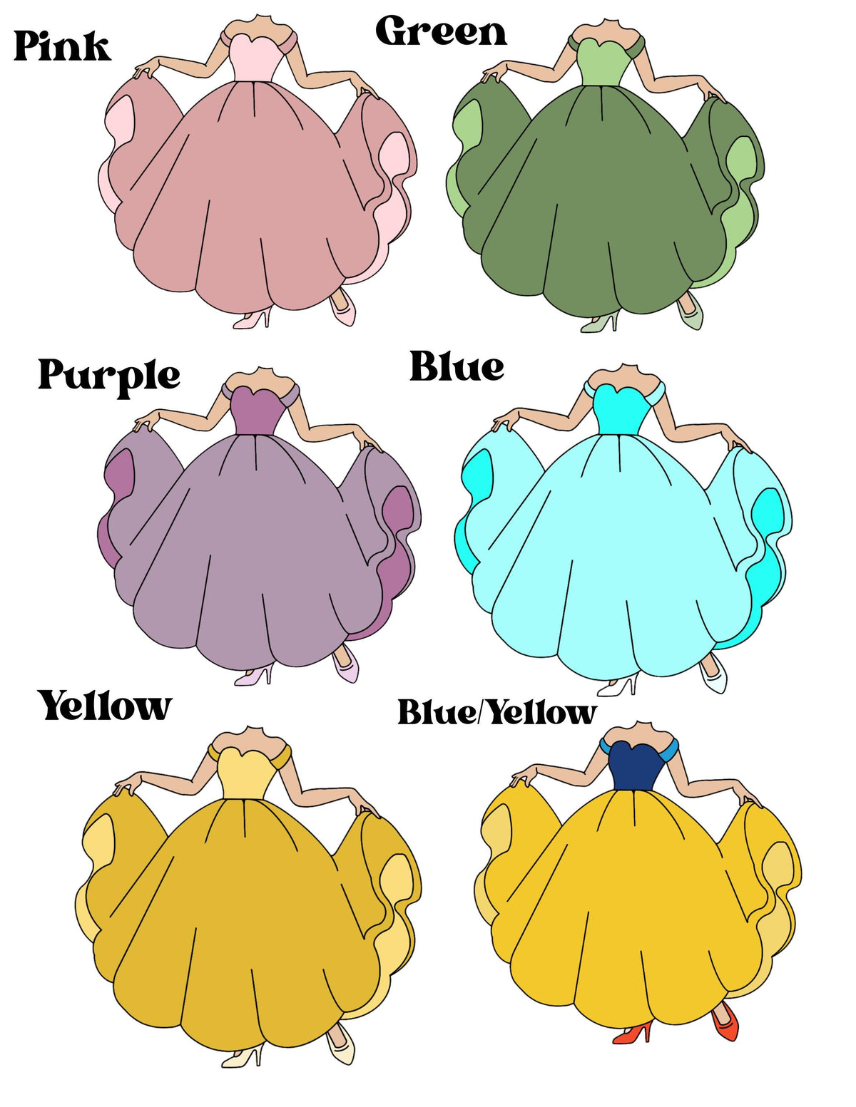 Princess Dress Face Cupcake Toppers for Birthdays, Bridal Showers, Baby Showers and More