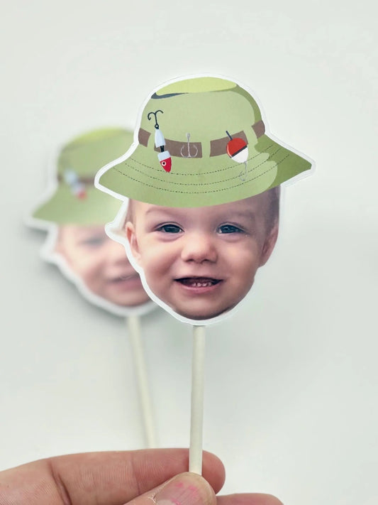 Fishing Themed Face Cupcake Toppers for Birthdays, Baby Showers and More