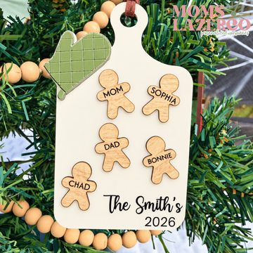 Gingerbread Family Christmas Ornament, Custom Name Ornament, Kitchen Tree Decor