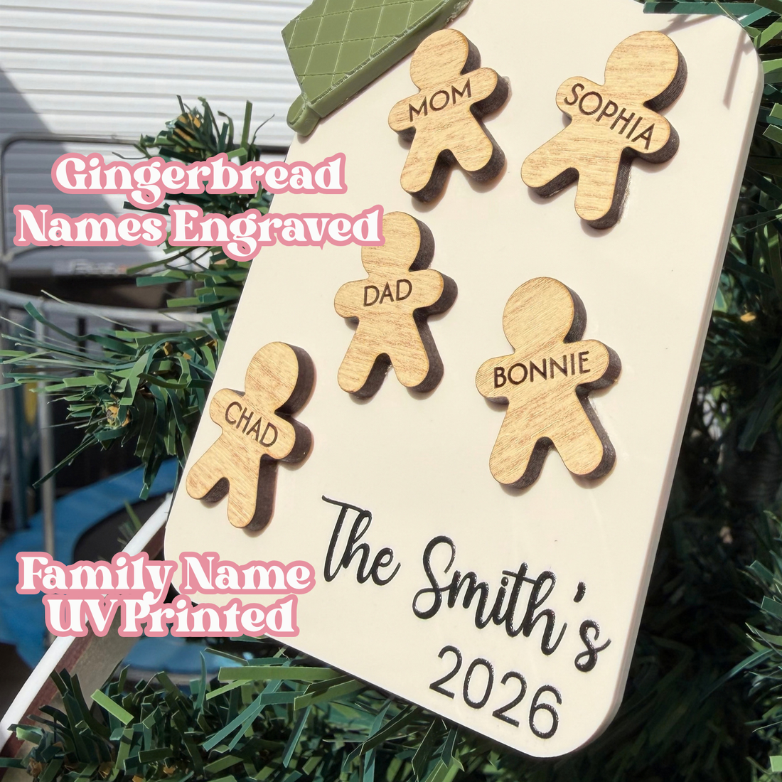 Gingerbread Family Christmas Ornament, Custom Name Ornament, Kitchen Tree Decor