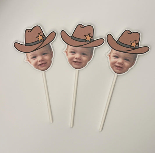 Cowboy Themed Face Cupcake Toppers for Birthdays, Bridal Showers, Baby Showers and More