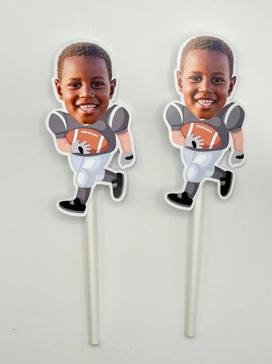 Football Themed Face Cupcake Toppers for Birthdays, Bachelor Parties, and more