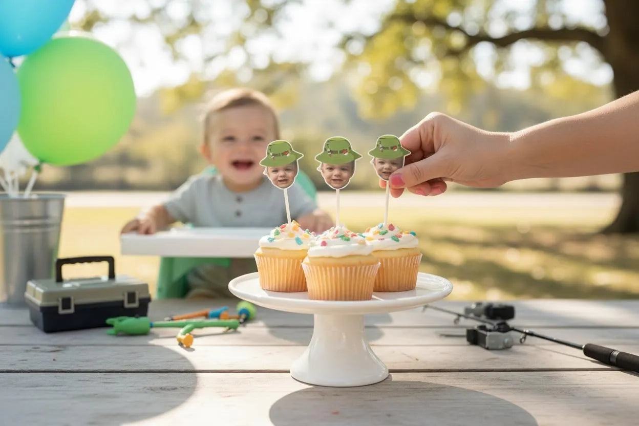 Fishing Themed Face Cupcake Toppers for Birthdays, Baby Showers and More