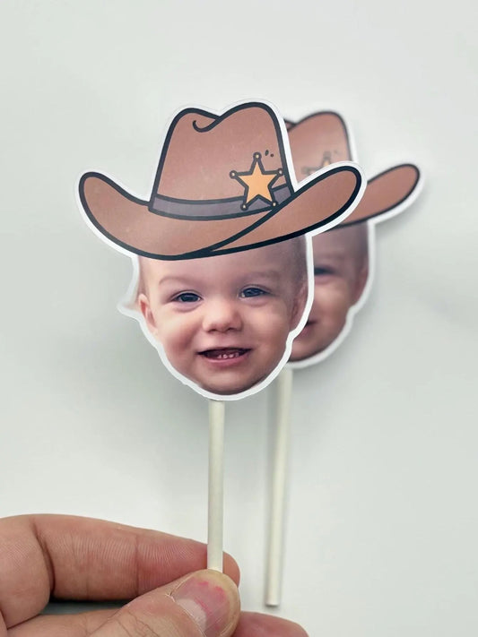 Cowboy Themed Face Cupcake Toppers for Birthdays, Bridal Showers, Baby Showers and More