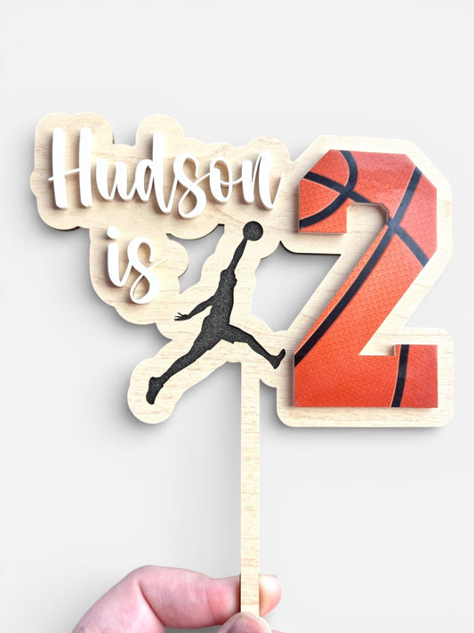 Basketball Cake Topper: Rookie Year Birthday, Maple and Acrylic
