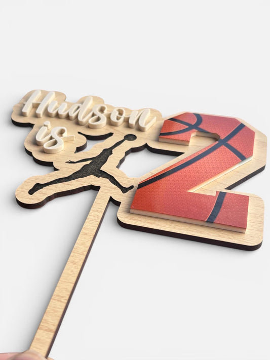 Basketball Cake Topper: Rookie Year Birthday, Maple and Acrylic