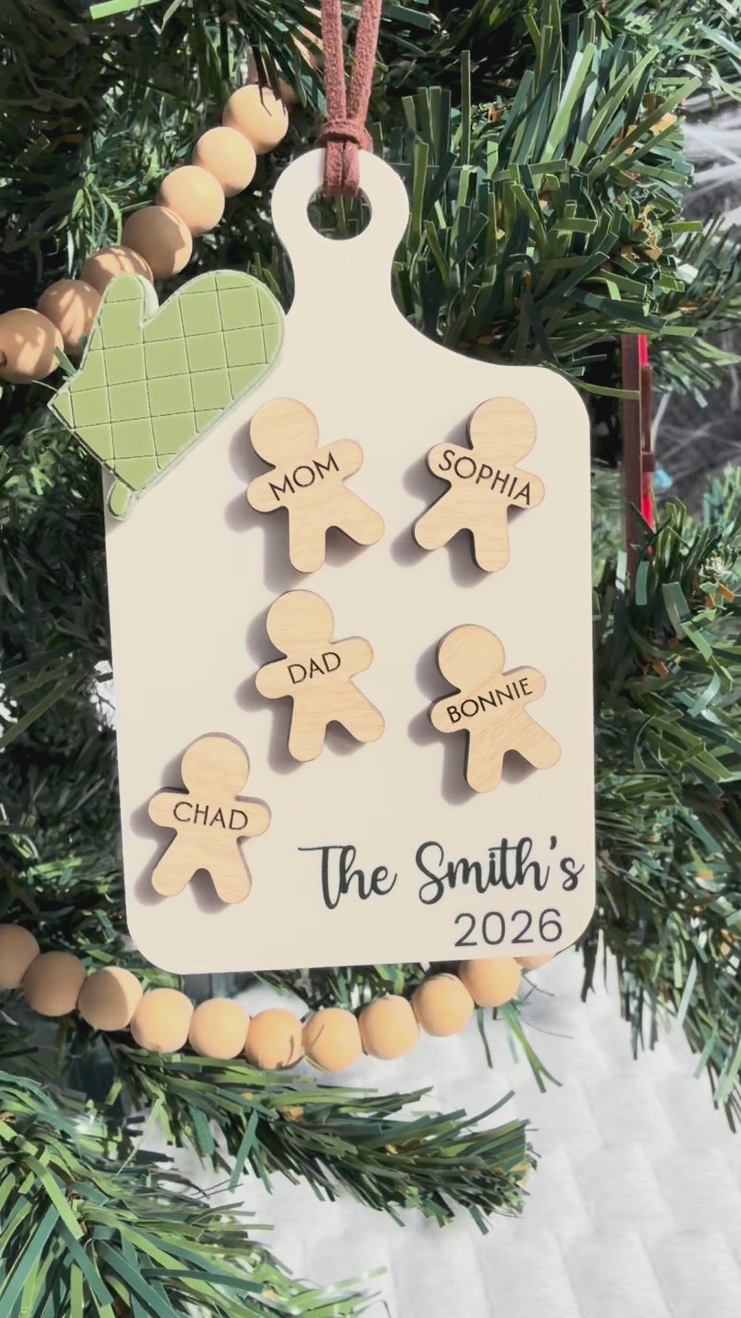 Gingerbread Family Christmas Ornament, Custom Name Ornament, Kitchen Tree Decor