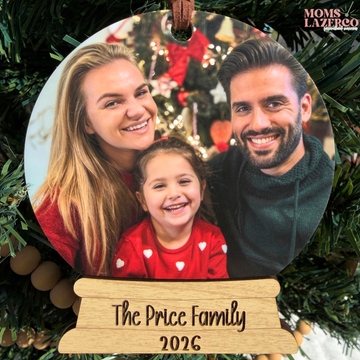 Family Photo Snow Globe Ornament, Custom Christmas Decor, Photo Keepsake, Personalized Name and Year
