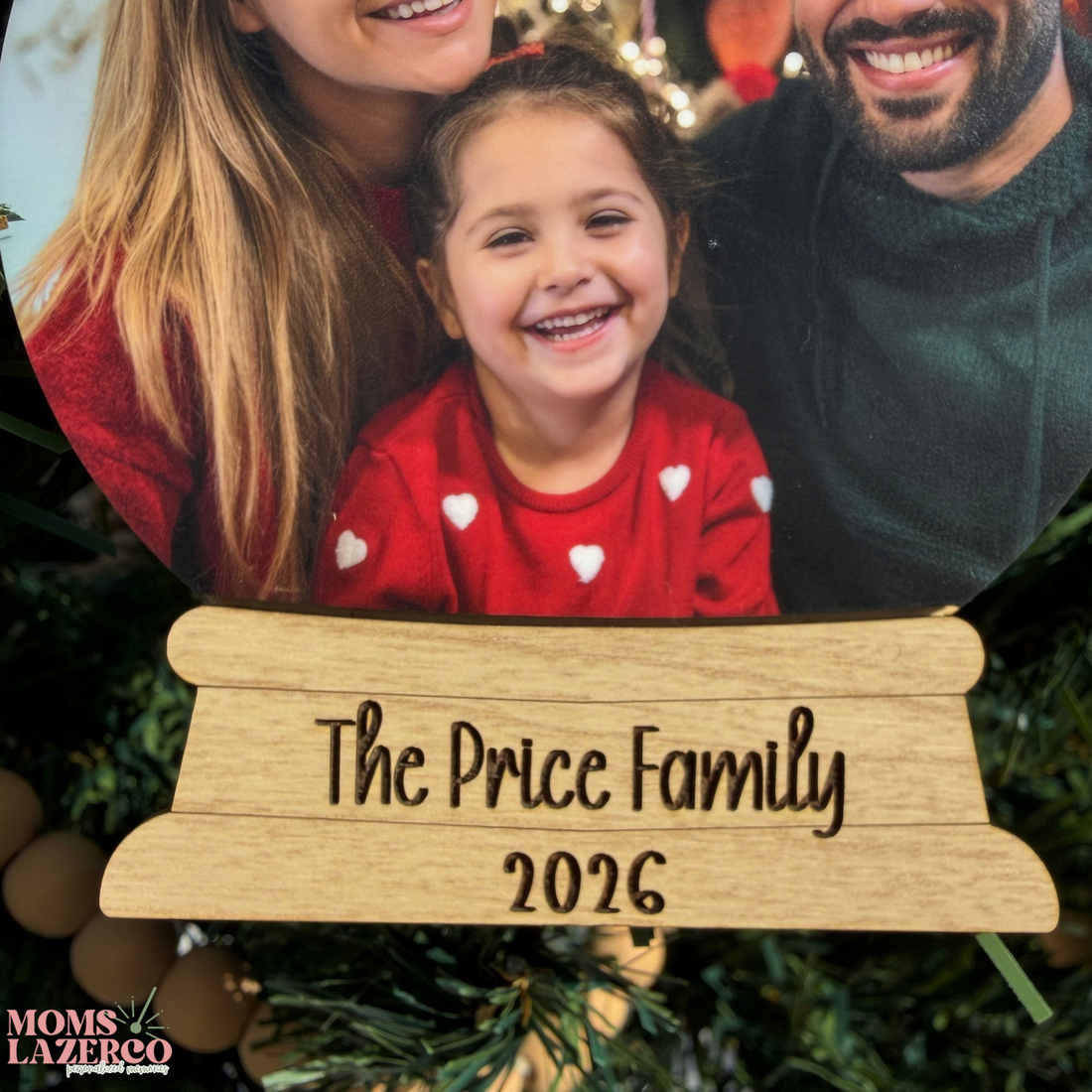 Family Photo Snow Globe Ornament, Custom Christmas Decor, Photo Keepsake, Personalized Name and Year